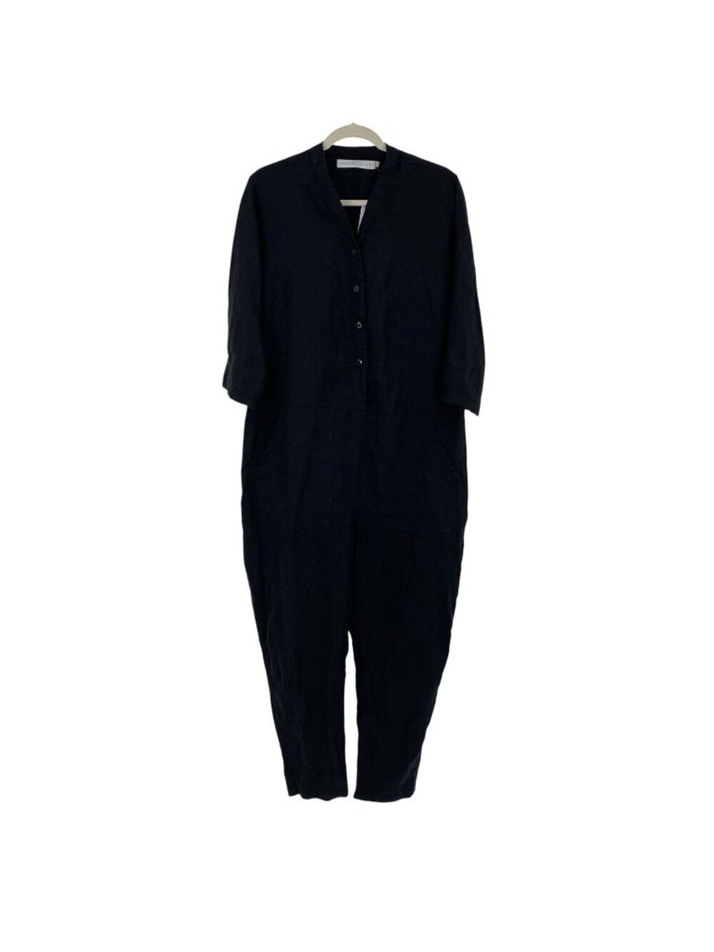 Hannah Lavery 100% Linen Stonewashed Black Jumpsuit Women’s Size 12 Lagenlook